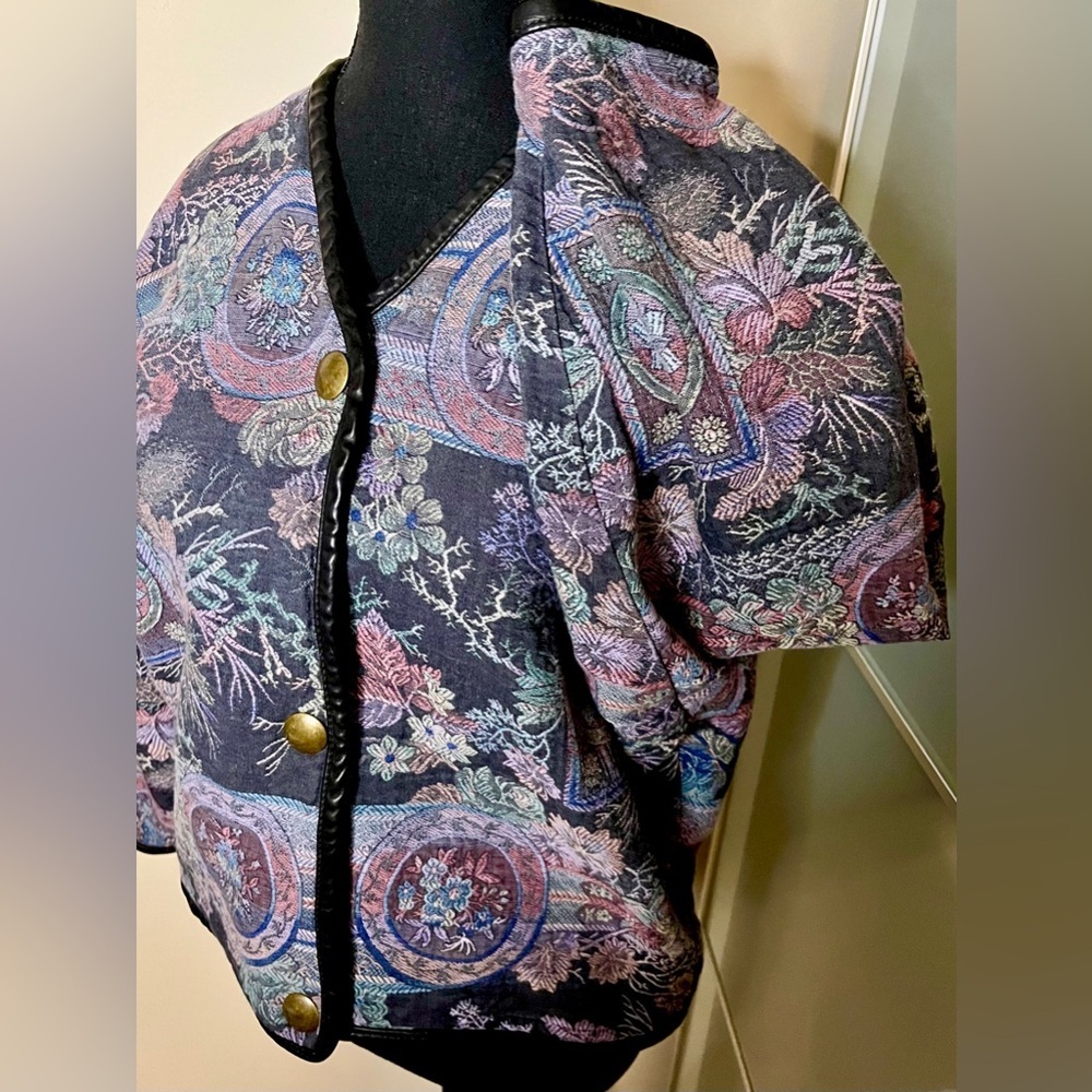 Vintage HBAR tapestry jacket w/snap front,multicolour,leather trim,inner pocket - Picture 6 of 9